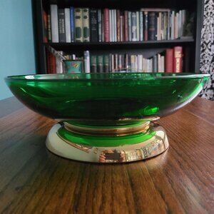 VTG PADEN CITY GLASS ~ Emerald Glo Serving Bowl ~ EUC Art Deco MCM
